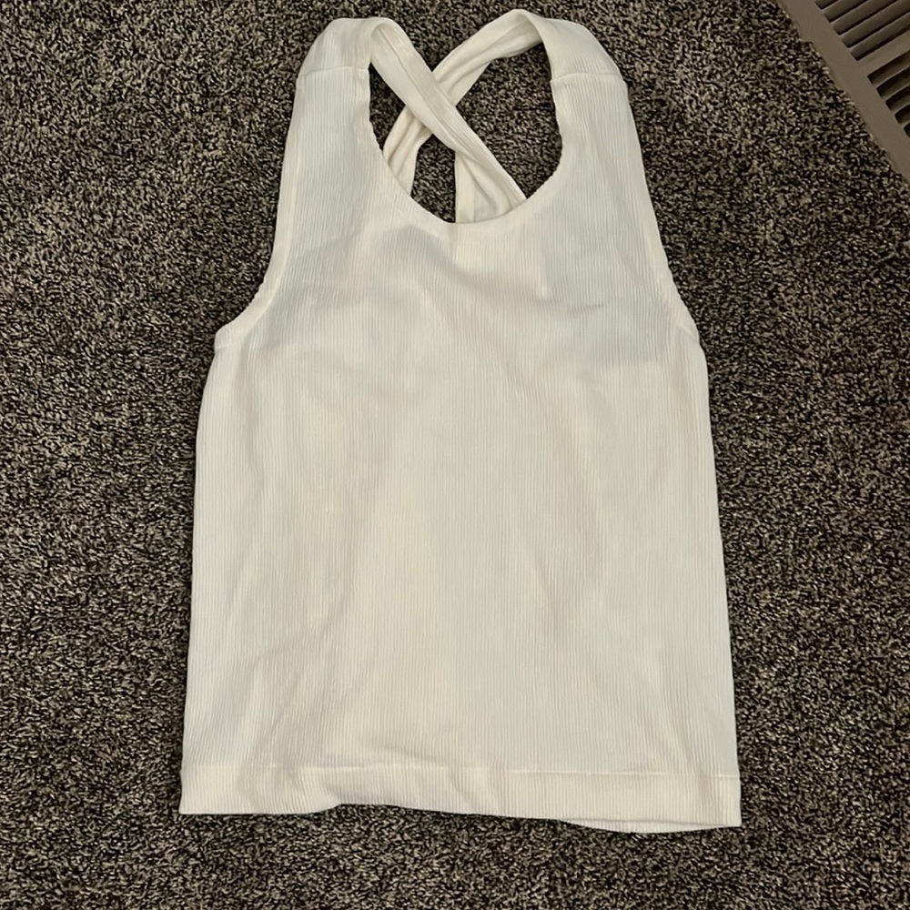 Madewell Cream Ribbed Tank Top Open Back, NWOT